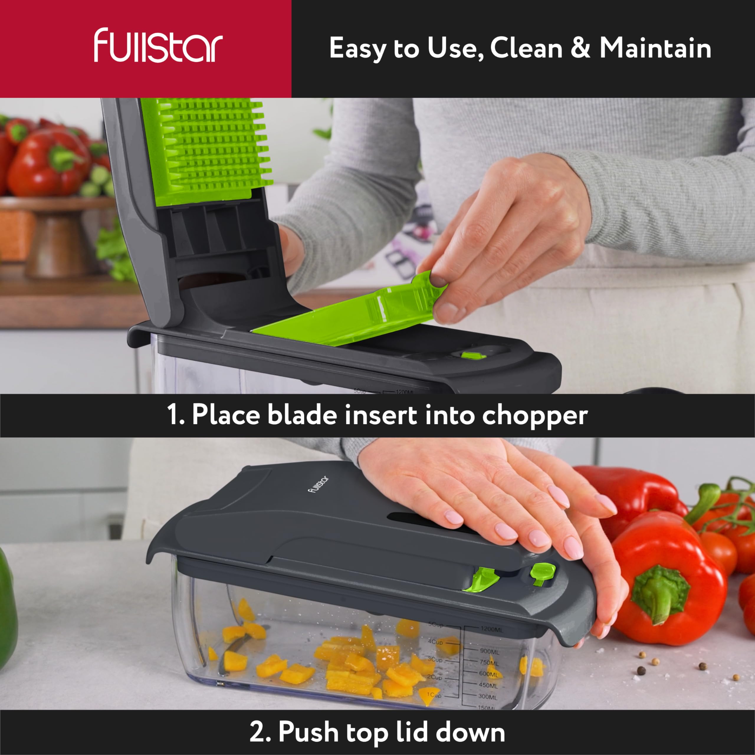 Fullstar 8-in-1 Vegetable Chopper, Spiralizer & Food Slicer with Container - Kitchen Gadgets for Meal Prep, Salad Making & Healthy Cooking - Perfect for Home Chefs & Healthy Lifestyles (Gray/Green)