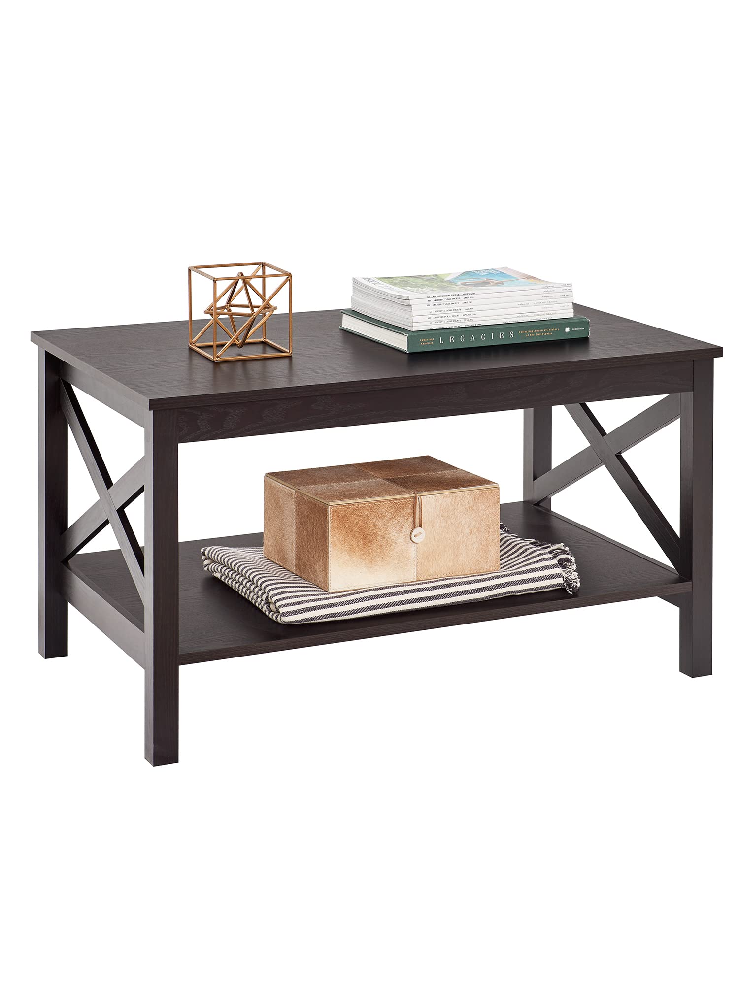 ClosetMaid 3935 X-Frame Coffee Table with Shelf - Black Walnut Wood for Living Room