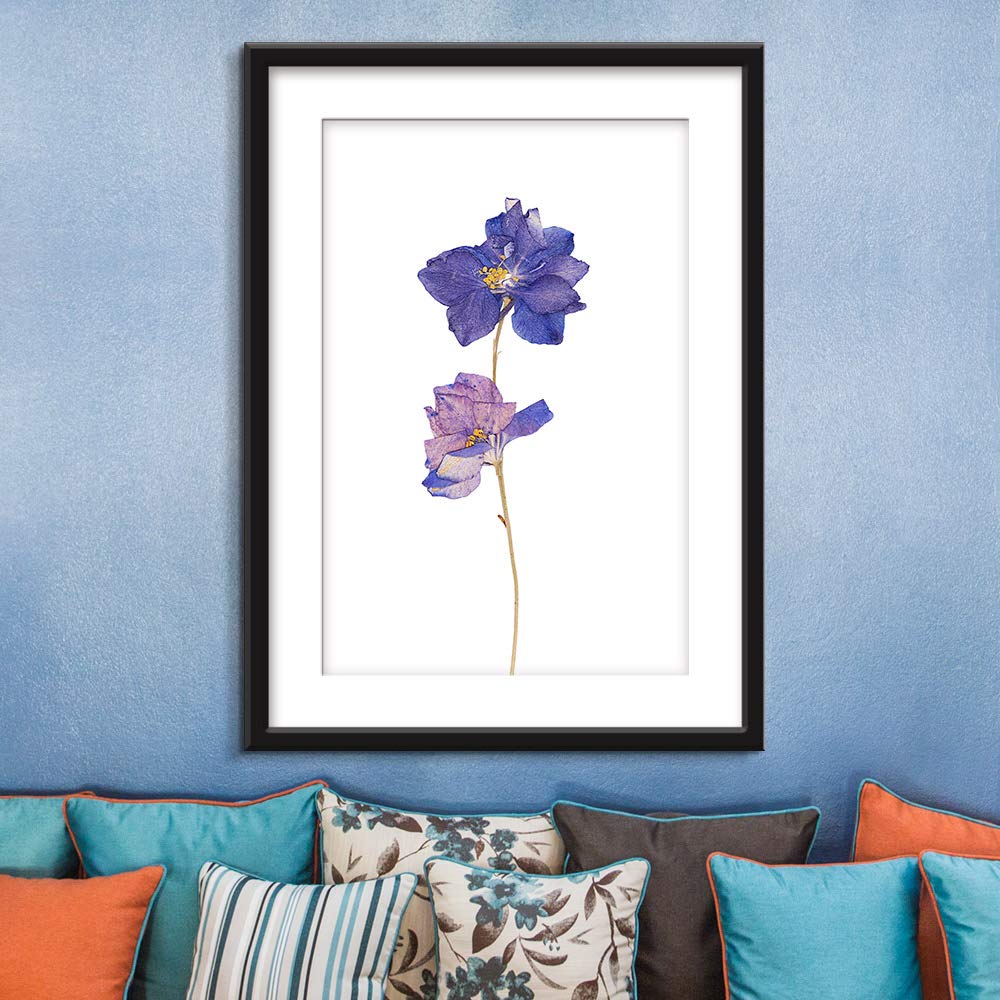 Wall26 - Framed Wall Art - Hand Drawn Purple Floral Botanical Print - Giclee Printed Canvas in Black Picture Frame with White Mat - 23x31 Inches - Perfect for Living Room, Bedroom & Office Decor