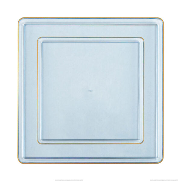 Blue and Gold Plastic Party Bundle - Square Edge Party Plates, Cups & Napkins for Birthday, Wedding & Holiday Celebrations