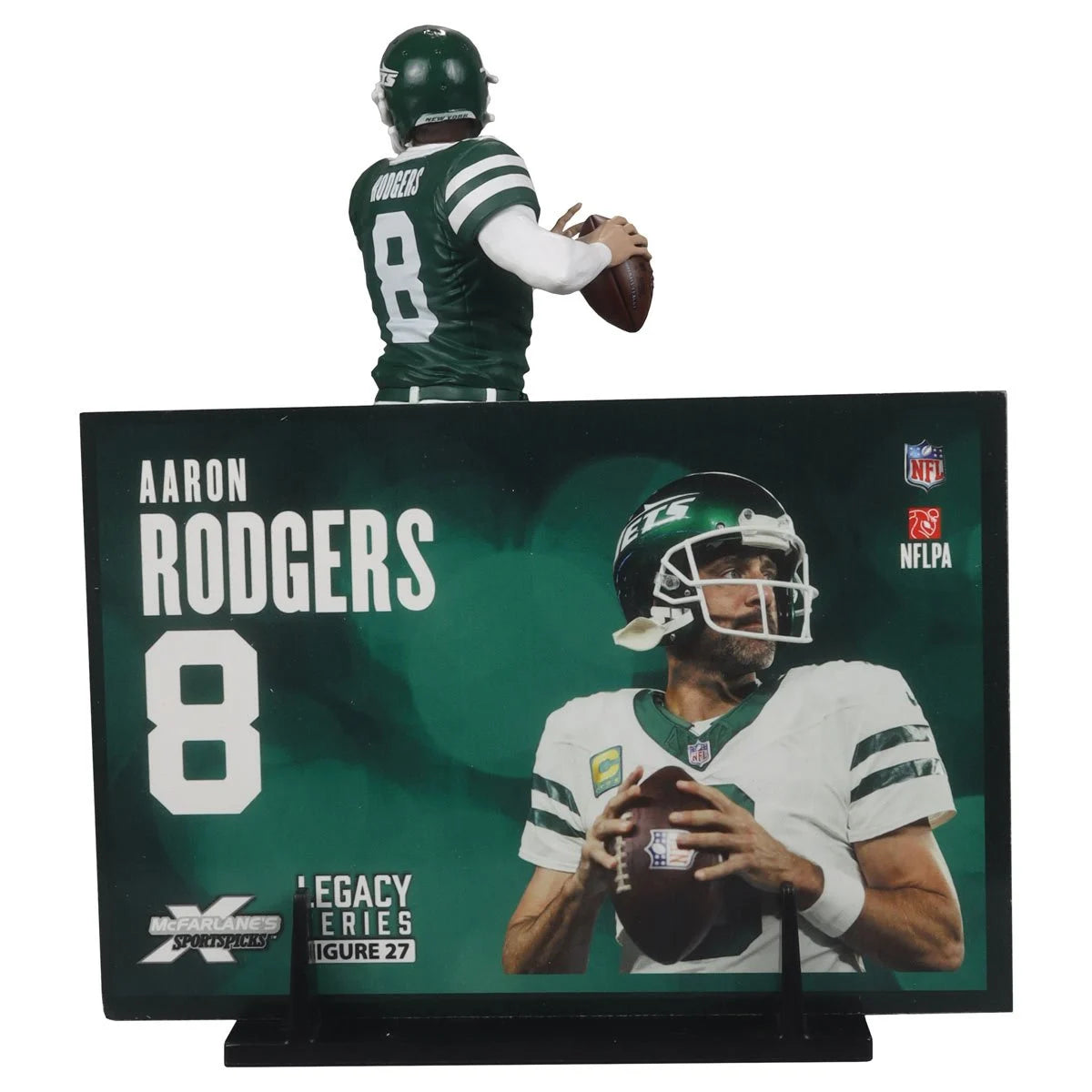 Aaron Rodgers New York Jets NFL Green Jersey 2024 Posed Action Figure - Perfect for Football Fans, Collectors, and Game Room Decor