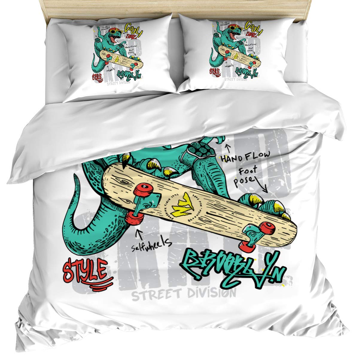 Dinosaur Print Queen Duvet Cover Set - 3 Piece Reversible Microfiber Bedding with 2 Pillowcases | All-Season Comfort for Kids & Adults | Perfect for Bedroom Decor, Themed Rooms & Cozy Sleep