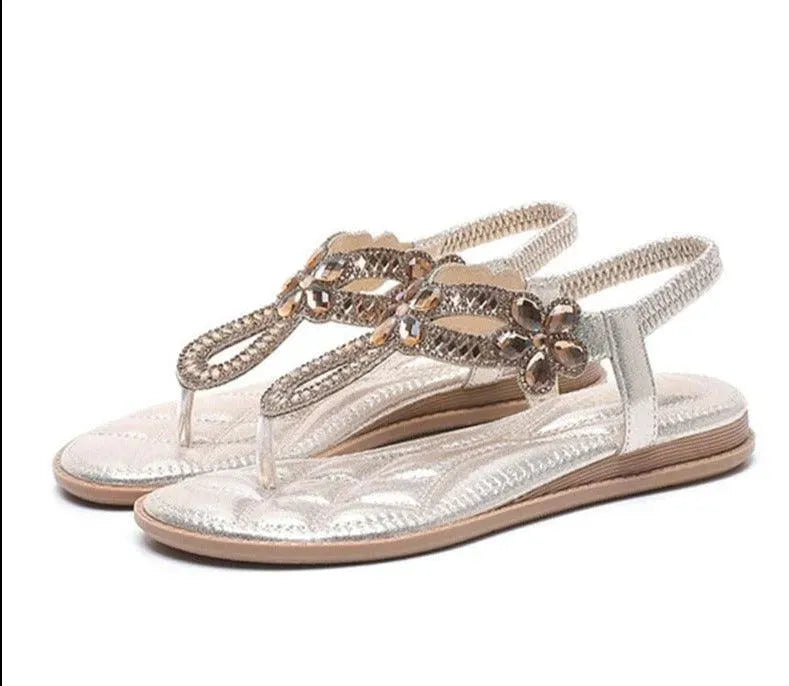 Sparkling Rhinestone Low Heel Sandals for Women - Comfortable Summer Wedding Party Shoes - Perfect for Bridal, Prom, Evening Events and Beach Vacations