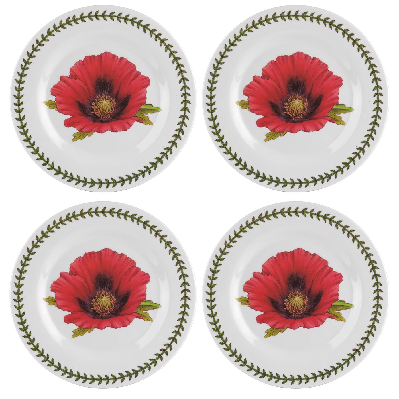 Portmeirion Botanic Garden 8-Inch Salad Plates Set of 4 - Poppy Floral Design, BPA-Free Melamine Dinnerware, Dishwasher Safe & Stackable Plates for Indoor, Outdoor Dining, Picnics, Parties & Everyday Use