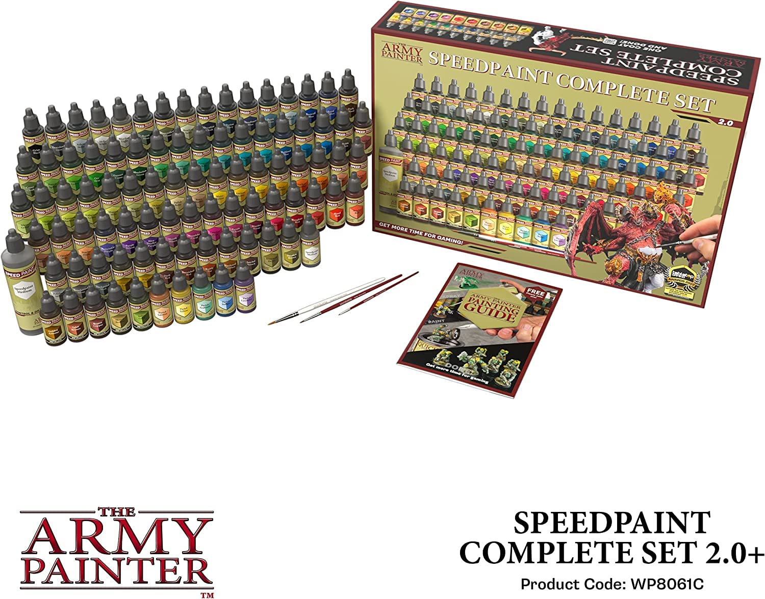 The Army Painter Speedpaint Complete Set 2.0 - 90 Bottles (18ml Each) with Mixing Balls | Includes 3 Paint Brushes, Metallic Paints & Medium | Miniature Model Painting Kit for Warhammer, D&D, and Tabletop Gaming