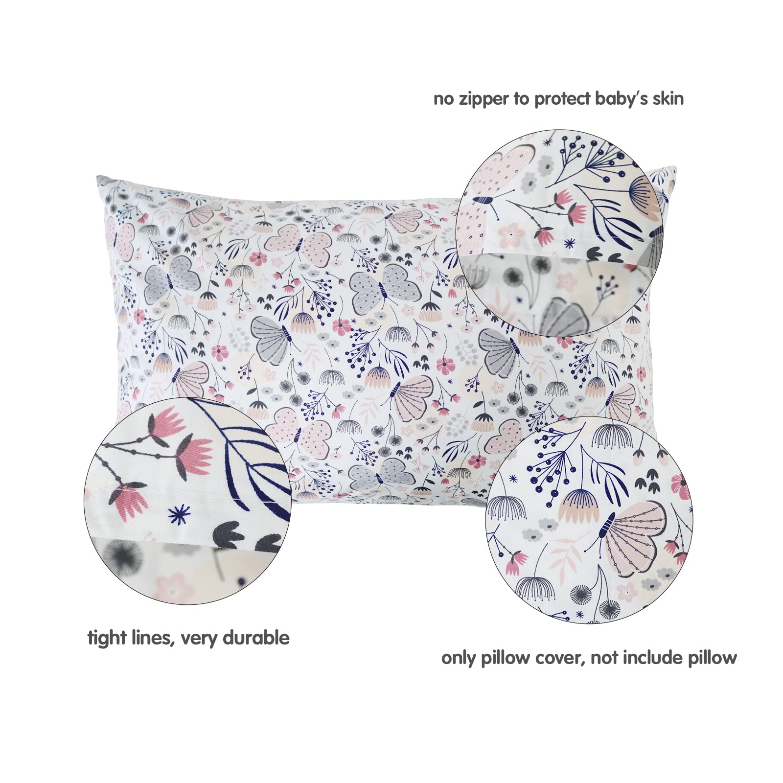 Colorful Butterfly Kids' Pillowcases - 2 Pack Soft Cotton Toddler Pillow Covers with Envelope Closure, Standard 20