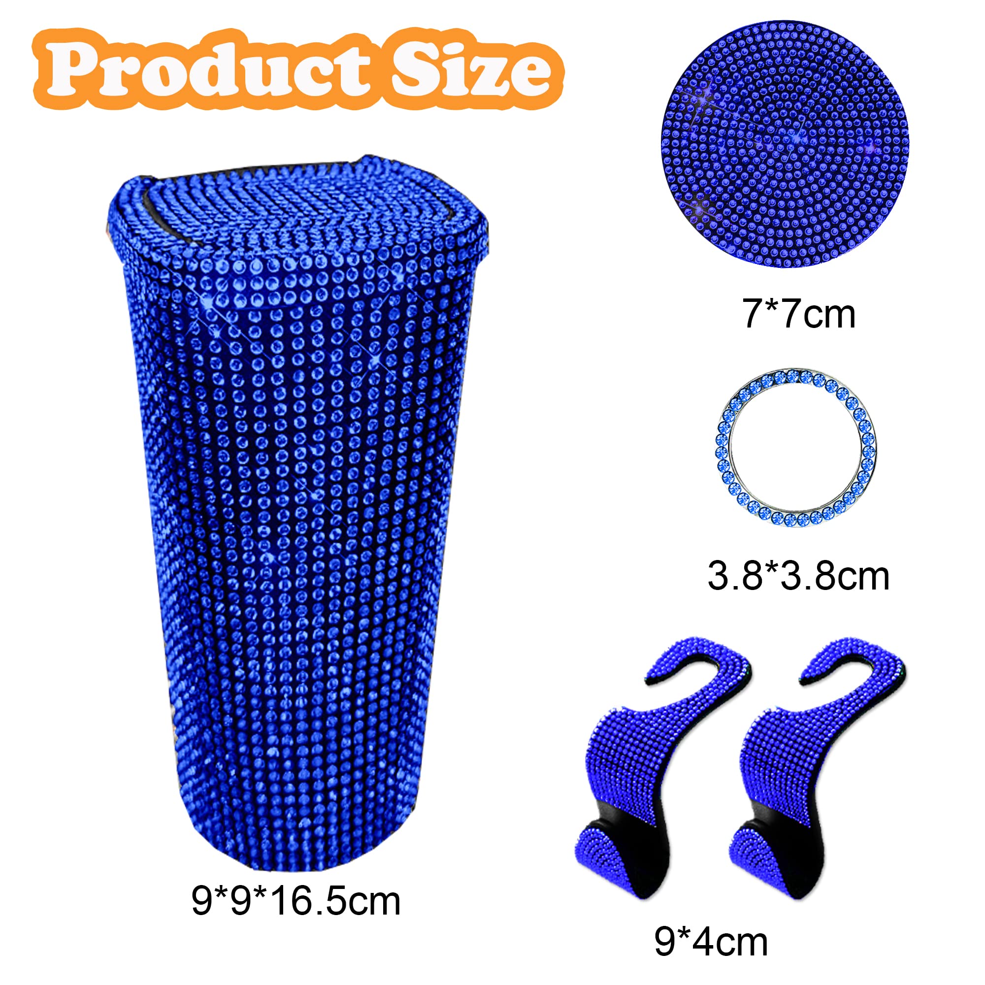 6-Piece Bling Car Trash Can Set - Blue Plastic Waste Bin with Lid for Vehicles, Cars & Trucks - 100% Satisfaction Guaranteed | Perfect for Road Trips, Commuting & Keeping Your Car Clean