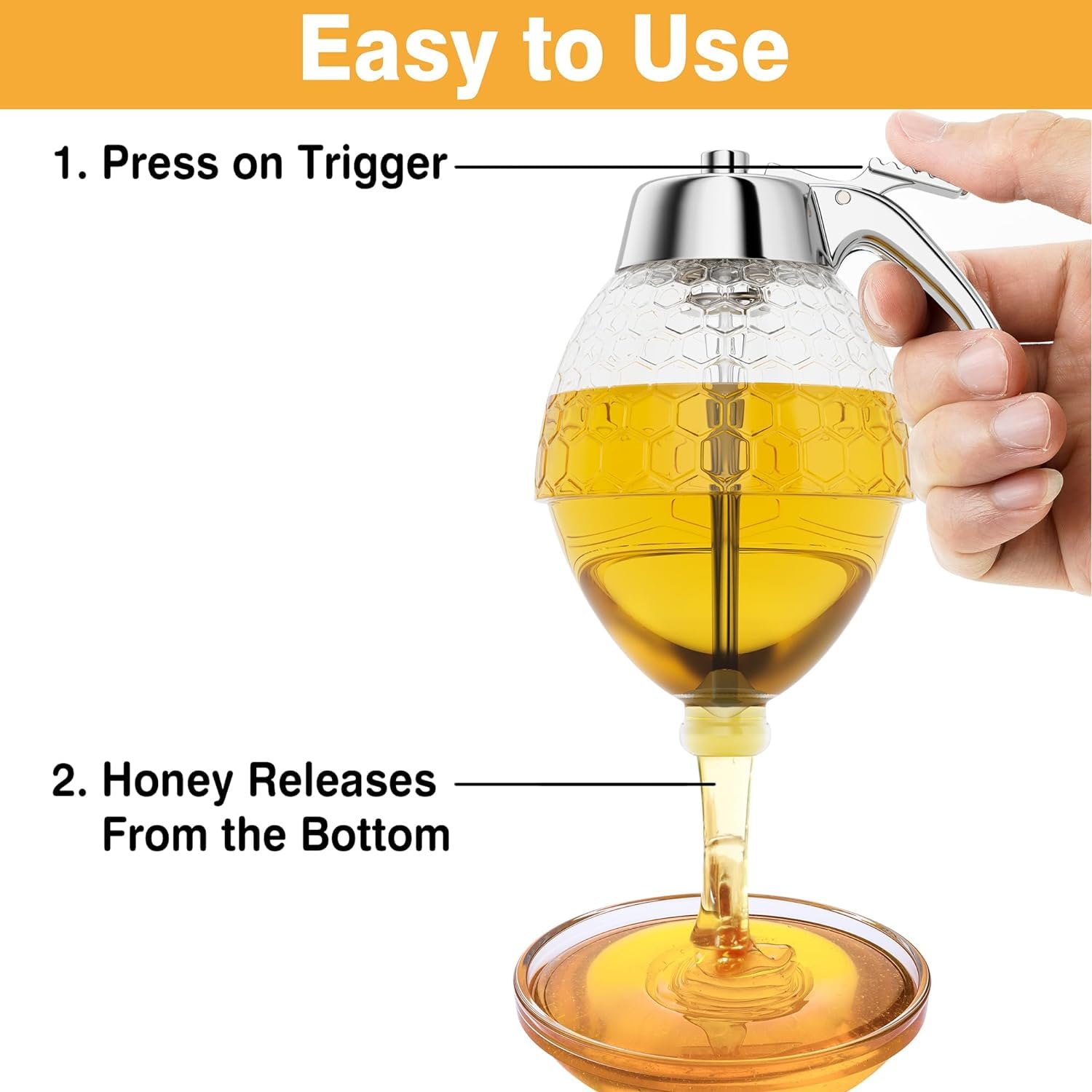 No Drip Honey Dispenser & Maple Syrup Dispenser - 8oz Beehive Shaped Honey Jar with Stand - Beautiful Kitchen Decor for Home, Coffee Bar & Breakfast Table - Perfect for Pancakes, Waffles & Tea Time