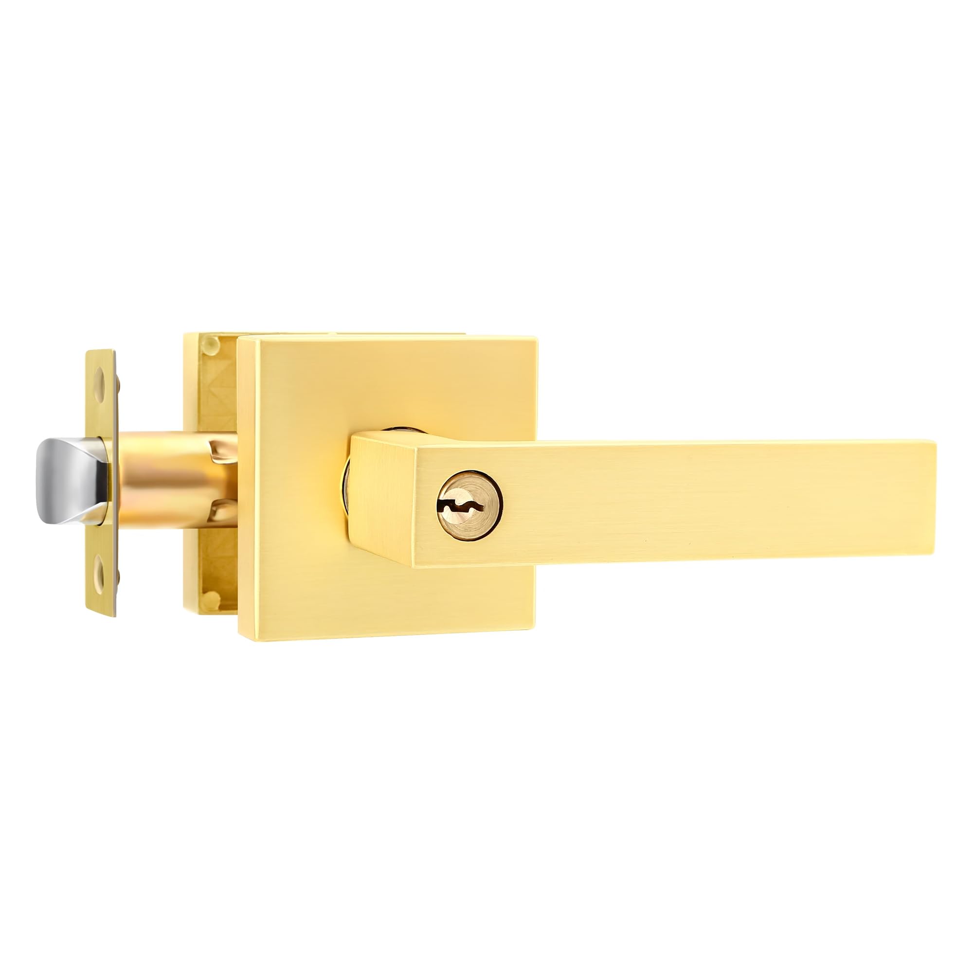 1 Pack Heavy Duty Square Door Lock with Key - Gold/Satin Brass Finish - Reversible Handle for Left/Right Hand (Different Keys) - Ideal for Home, Office & Commercial Security