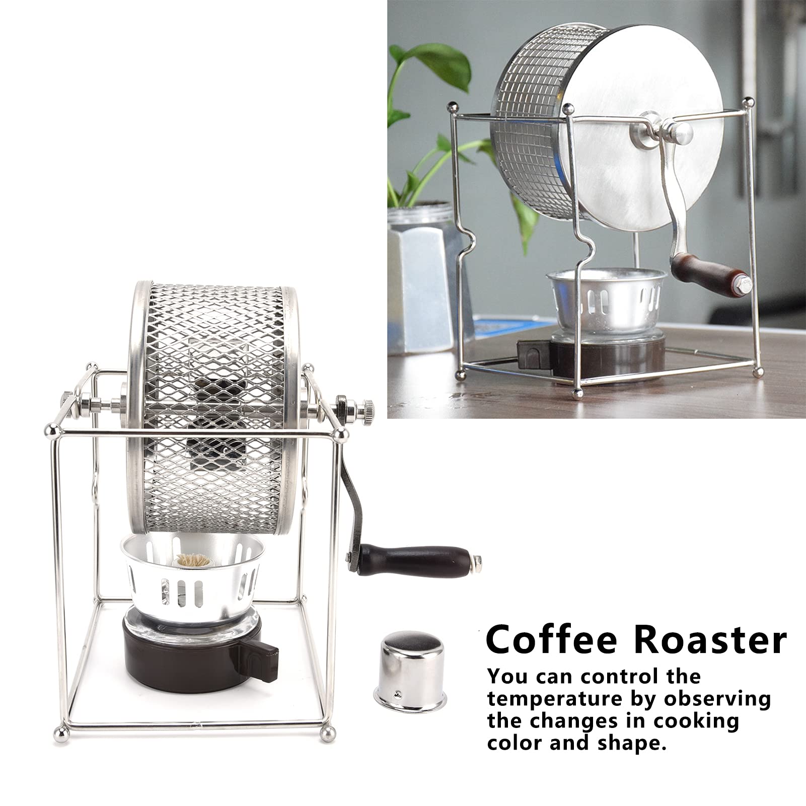 Alvinlite Stainless Steel Hand-Cranked Coffee Bean Roaster Machine - Temperature Control for Home & Small Coffee Shops - Perfect for Fresh Roasting Specialty Coffee Beans