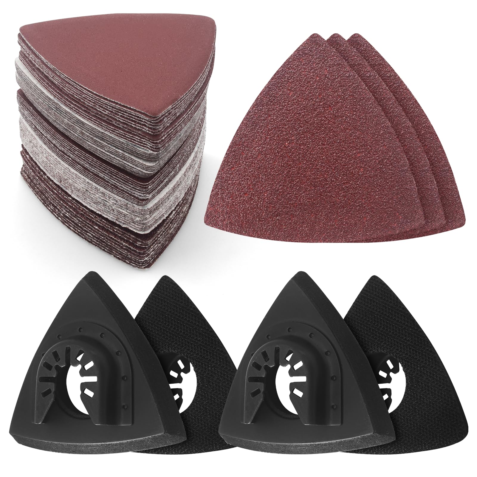 104 Pcs Oscillating Tool Sanding Pads Kit with 4 Triangle Pads & 100 Sandpaper Sheets (60/80/100/120/240 Grits) - 3-1/8