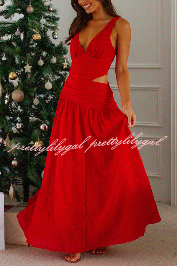 Elegant Solid Color V-Neck Waist Hollow Slim Maxi Dress for Women - Perfect for Summer Beach, Party & Evening Occasions