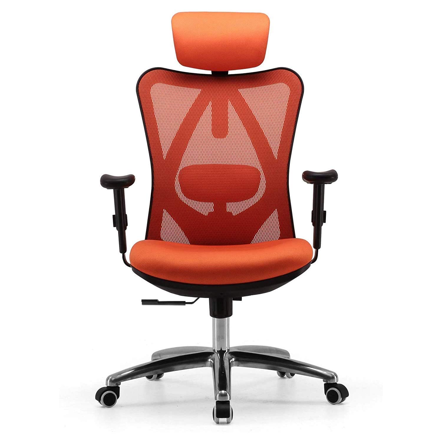 SIHOO Ergonomic Office Chair - High Back Adjustable Desk Chair with 2D Armrests, Lumbar Support & PU Wheels - Swivel Computer Task Chair with Tilt Function - Perfect for Home Office, Gaming & Workspaces (Orange)