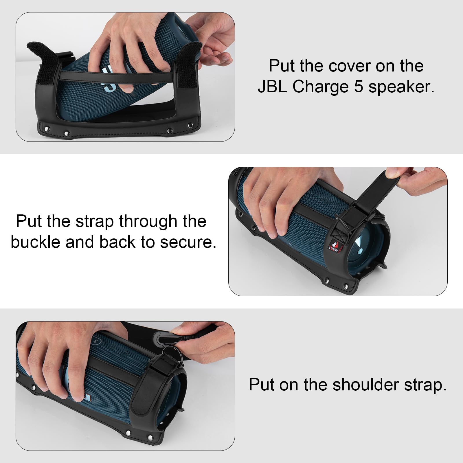JBL Charge 4/Charge 5 Speaker Case - Waterproof EVA Travel Carrying Bag with Adjustable Shoulder Strap - Protective Cover for Outdoor, Beach, Camping & Travel (Black)