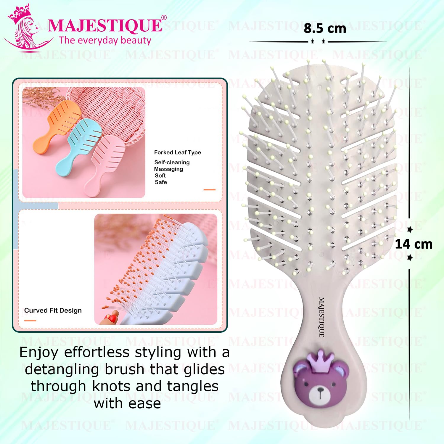 Majestique Mini Hair Brush - Compact Detangling Brush for Baby, Kids, Women & Men | Travel-Friendly Hair Care Essential | Perfect for Home, Travel & On-The-Go Styling (Color May Vary)