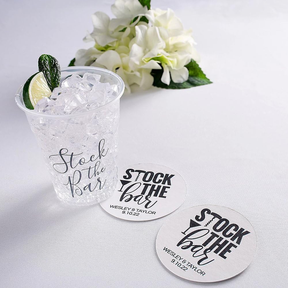 Fun Express STOCK THE BAR CLEAR PLASTIC CUPS - 50-Piece Party Supplies for Cocktails, Mocktails & Beverages - Perfect for Weddings, BBQs, and Home Entertaining