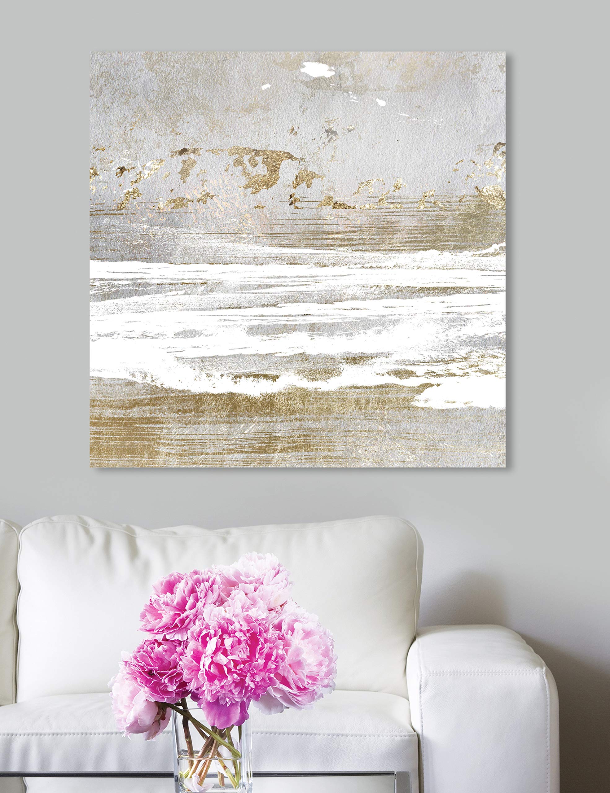 Abstract Wall Art Canvas Print 'Hopeful Romantic' - 24x24 Inch Gold & Gray Modern Home Decor | Perfect for Living Room, Bedroom & Office Wall Decor