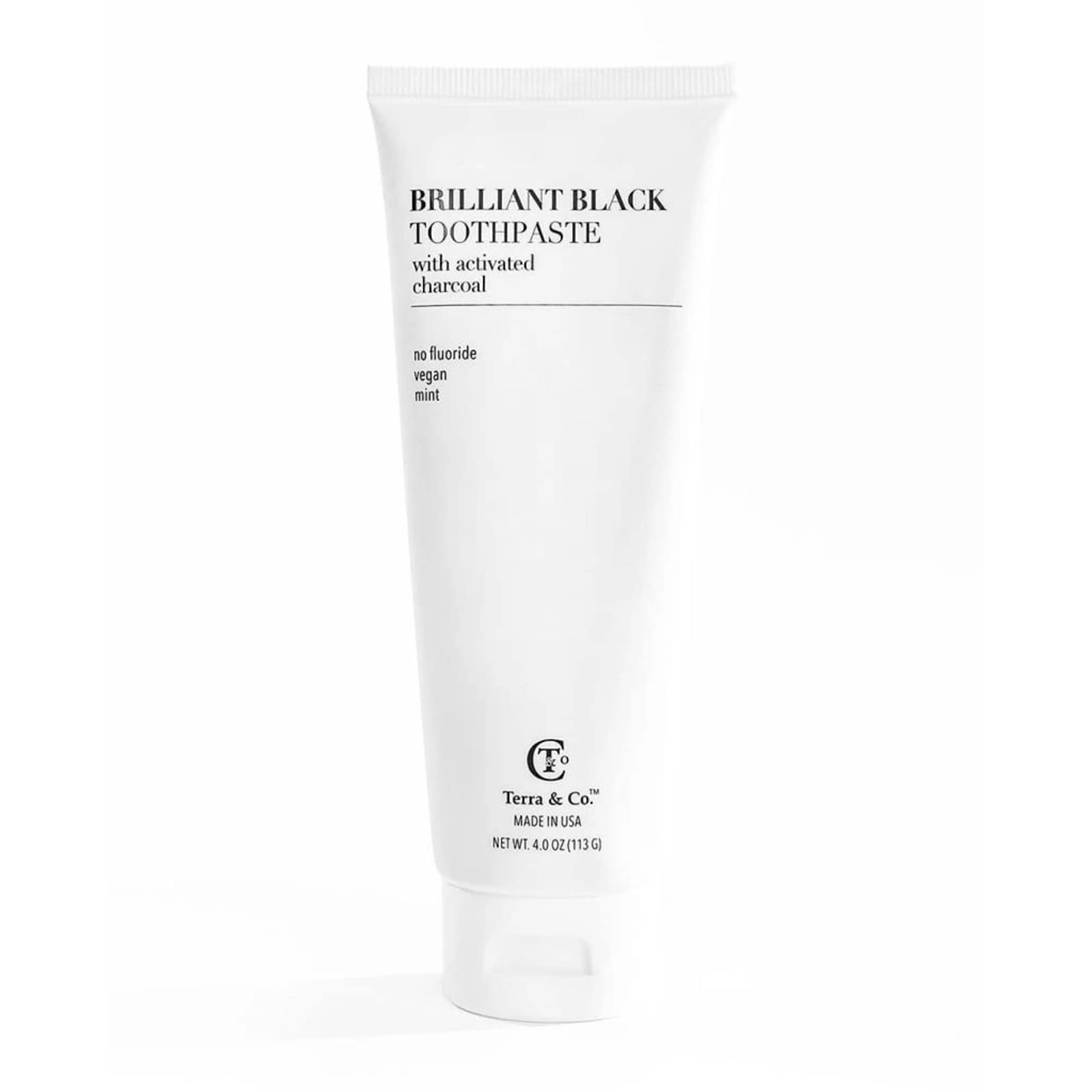 Terra & Co. Brilliant Black Toothpaste - 4 oz, Natural Activated Charcoal Teeth Whitening, Vegan & Cruelty-Free, Organic Dental Care | Whitens Teeth & Freshens Breath for Daily Oral Hygiene Routine