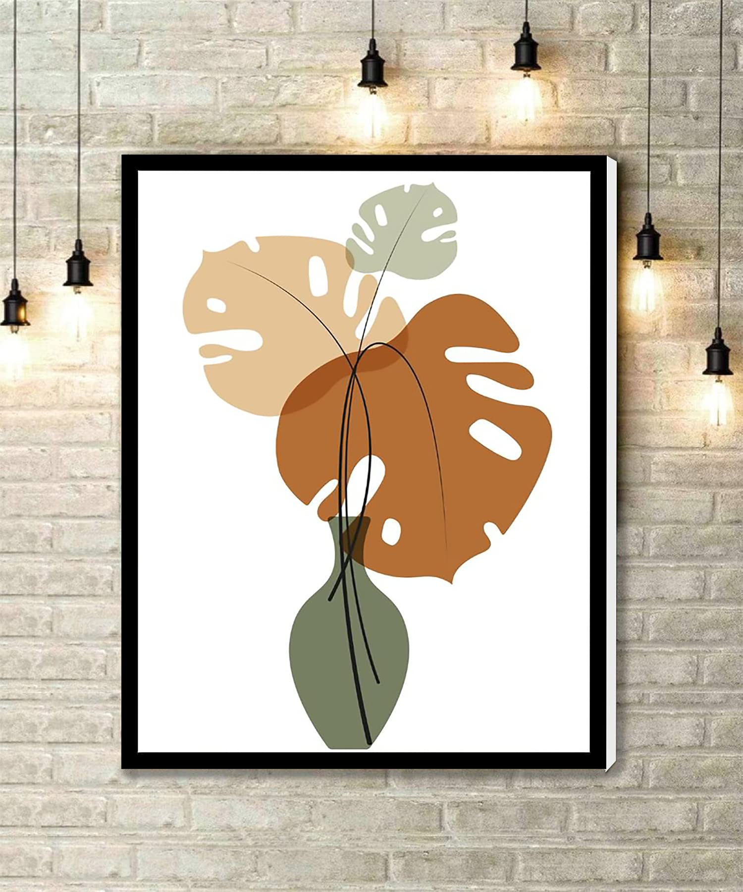 Botanical Leaf Canvas Wall Art - Minimalist Plant Painting Print 8x12 Inch, Stretched & Framed Ready to Hang - Modern Home Decor for Living Room, Bedroom, Office