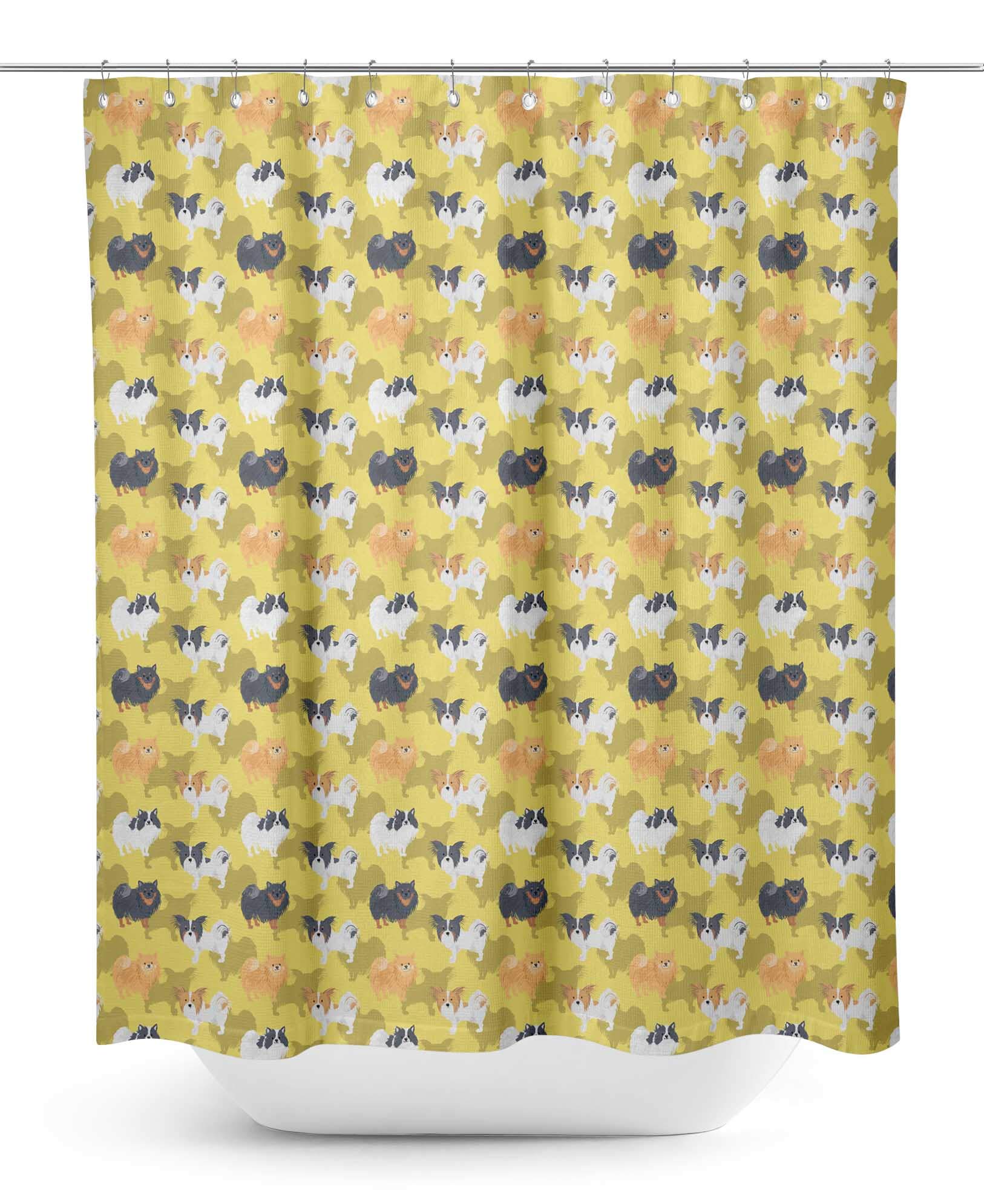 Waterproof Yellow Pomeranian Dog Shower Curtain - 60 x 75 Inch Bathroom Decor for Pet Lovers | Cute Puppy Theme Water Resistant Drapes for Bath, Kids Room & Dog Themed Spaces