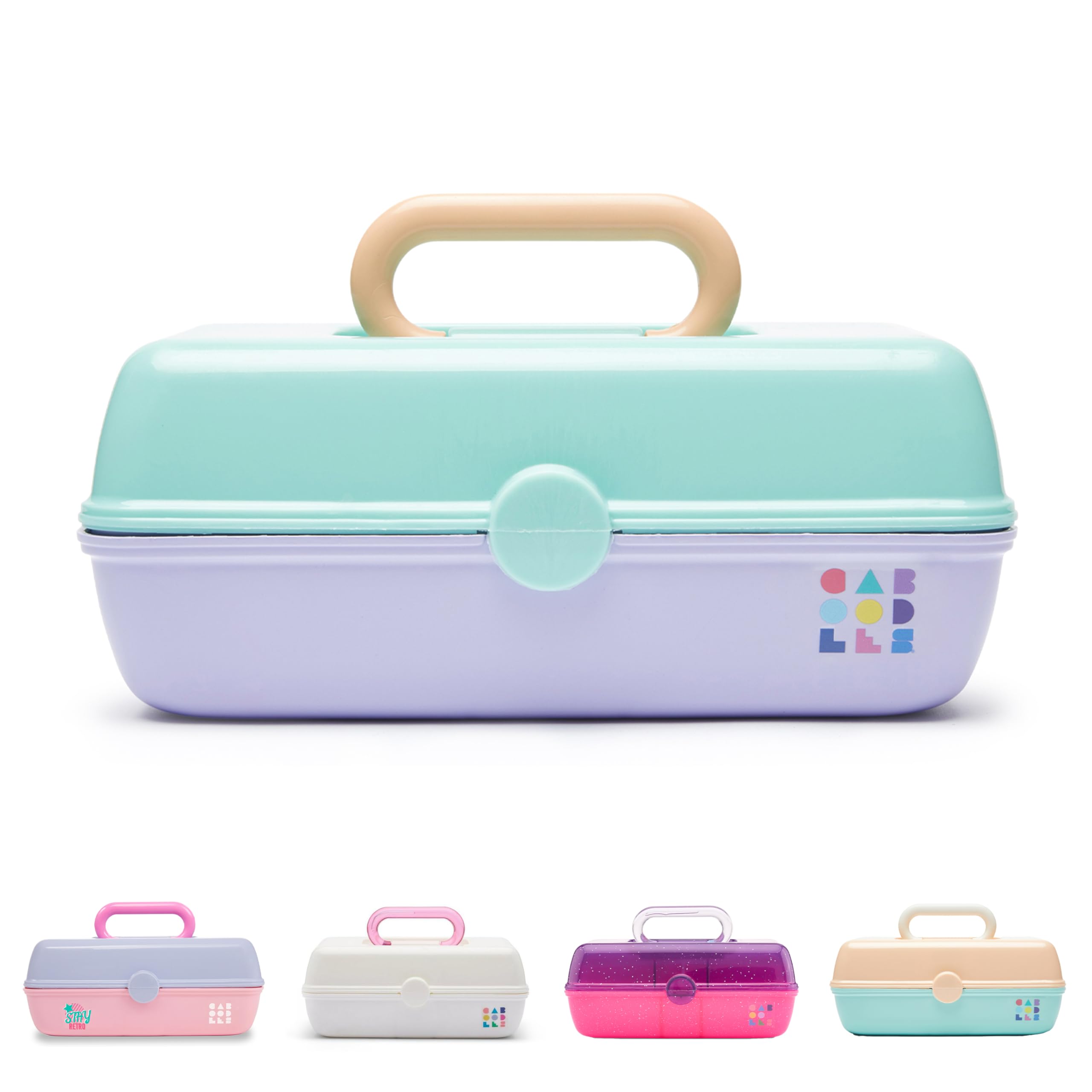 Caboodles Pretty in Petite Makeup Organizer - Two-Tone Seafoam & Lavender Hard Plastic Cosmetic Case with 2 Swivel Trays, Fashion Mirror & Secure Travel Latch | Perfect for Travel, Home Vanity & On-The-Go Makeup Storage