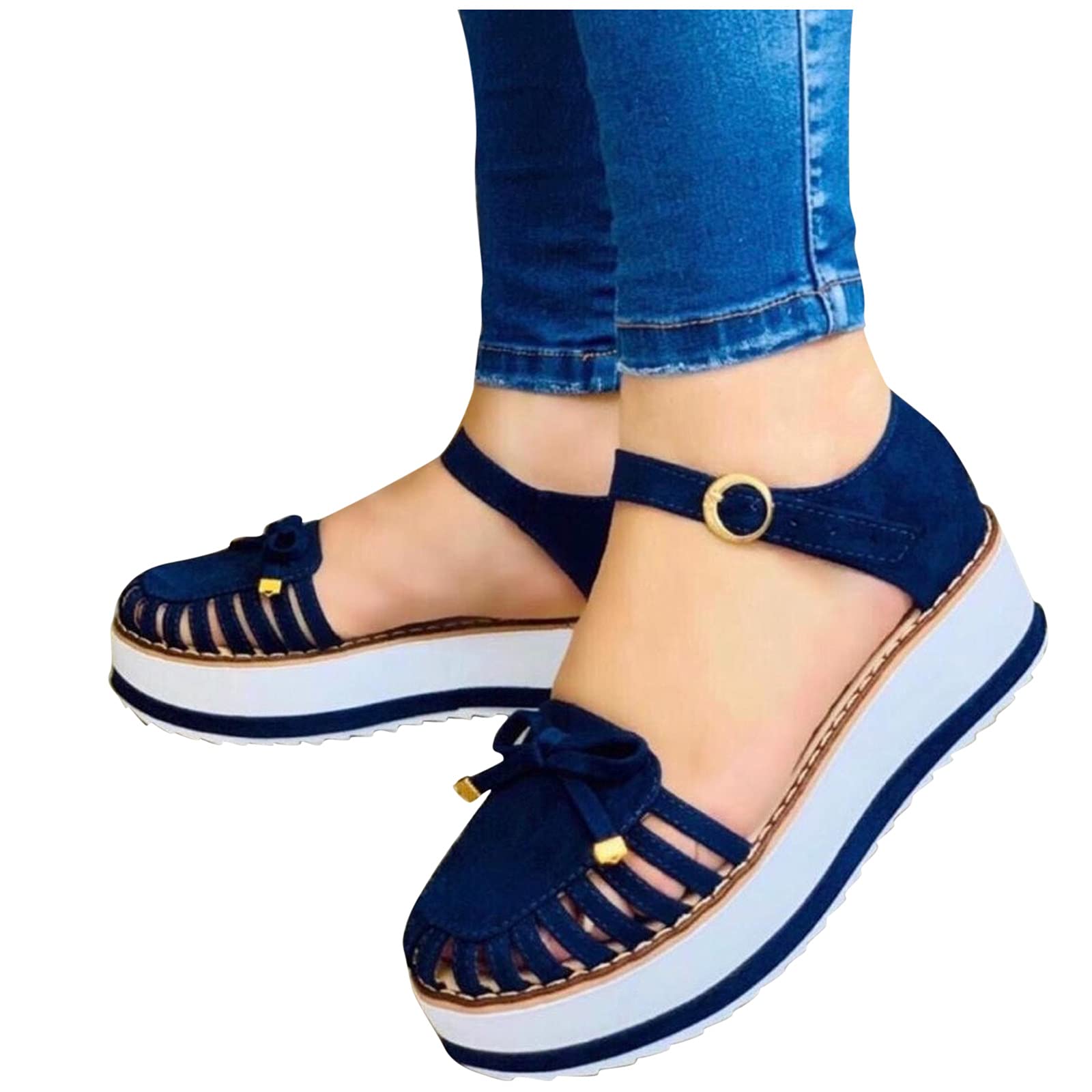 Gloneld Women's Bow Tie Flat Sandals - Thick Sole Casual Open Toe Ankle Strap Summer Slippers | Perfect for Beach, Vacation & Everyday Wear