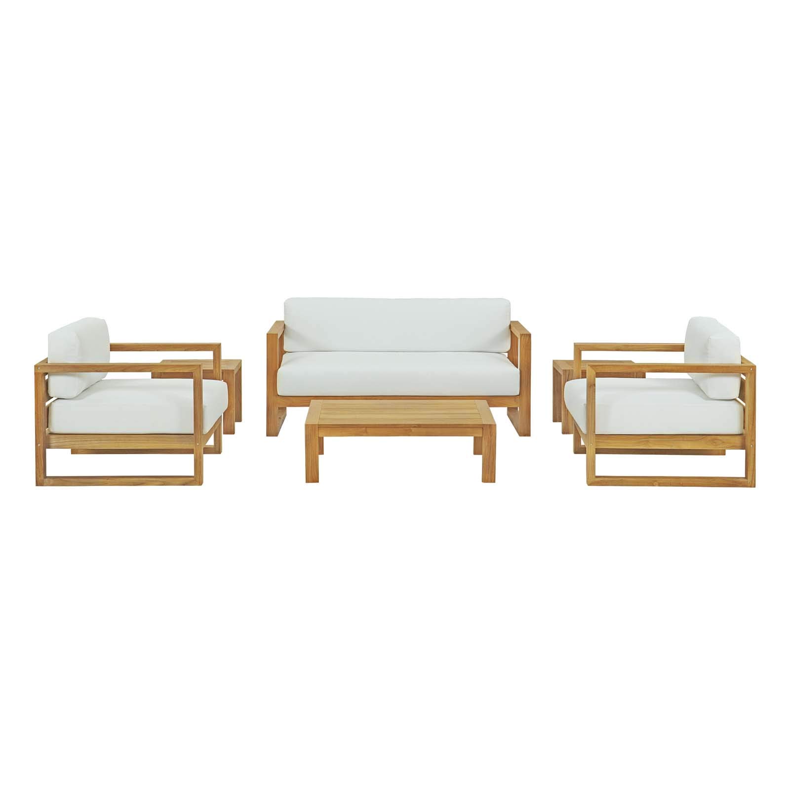 Modern Outdoor Patio Furniture Set - Wooden Lounge Chair, Sofa & Table - White Natural Finish - Perfect for Balcony, Garden, Poolside & Backyard Relaxation
