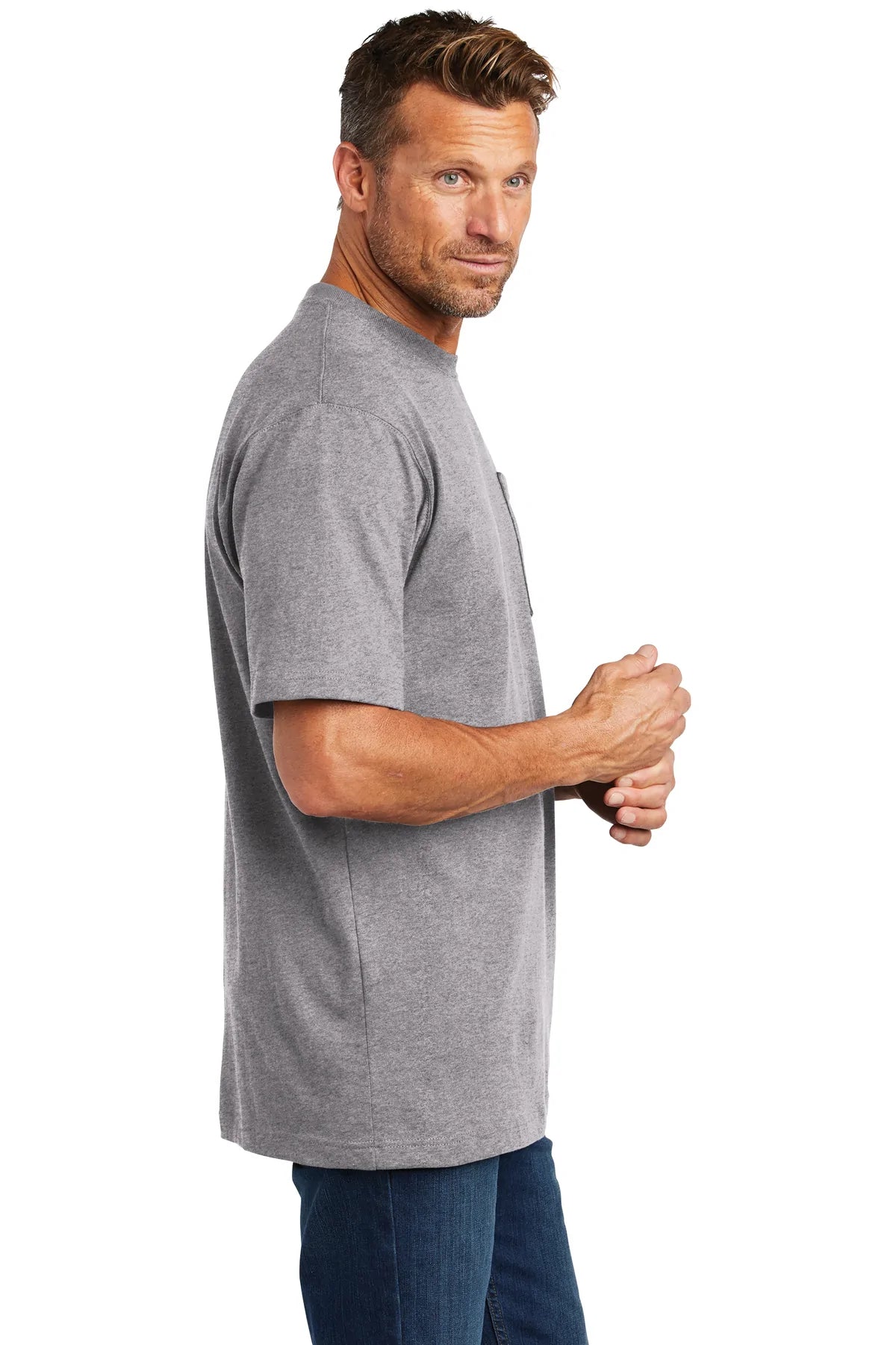 Carhartt Workwear Custom Pocket T-Shirt for Men - Durable Heather Grey Cotton Tee for Construction, Outdoor Work & Casual Wear