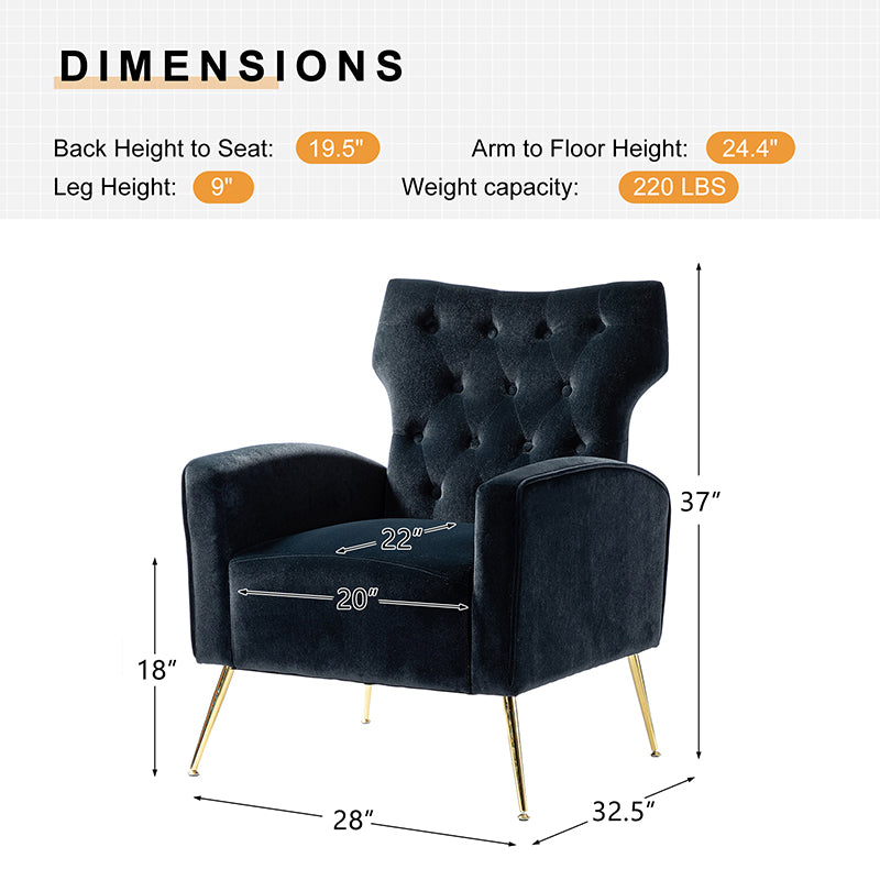 Amira Tufted Velvet Armchair - Modern Wingback Accent Chair for Living Room, Bedroom & Office - Comfortable Upholstered Lounge Chair with High Back Support