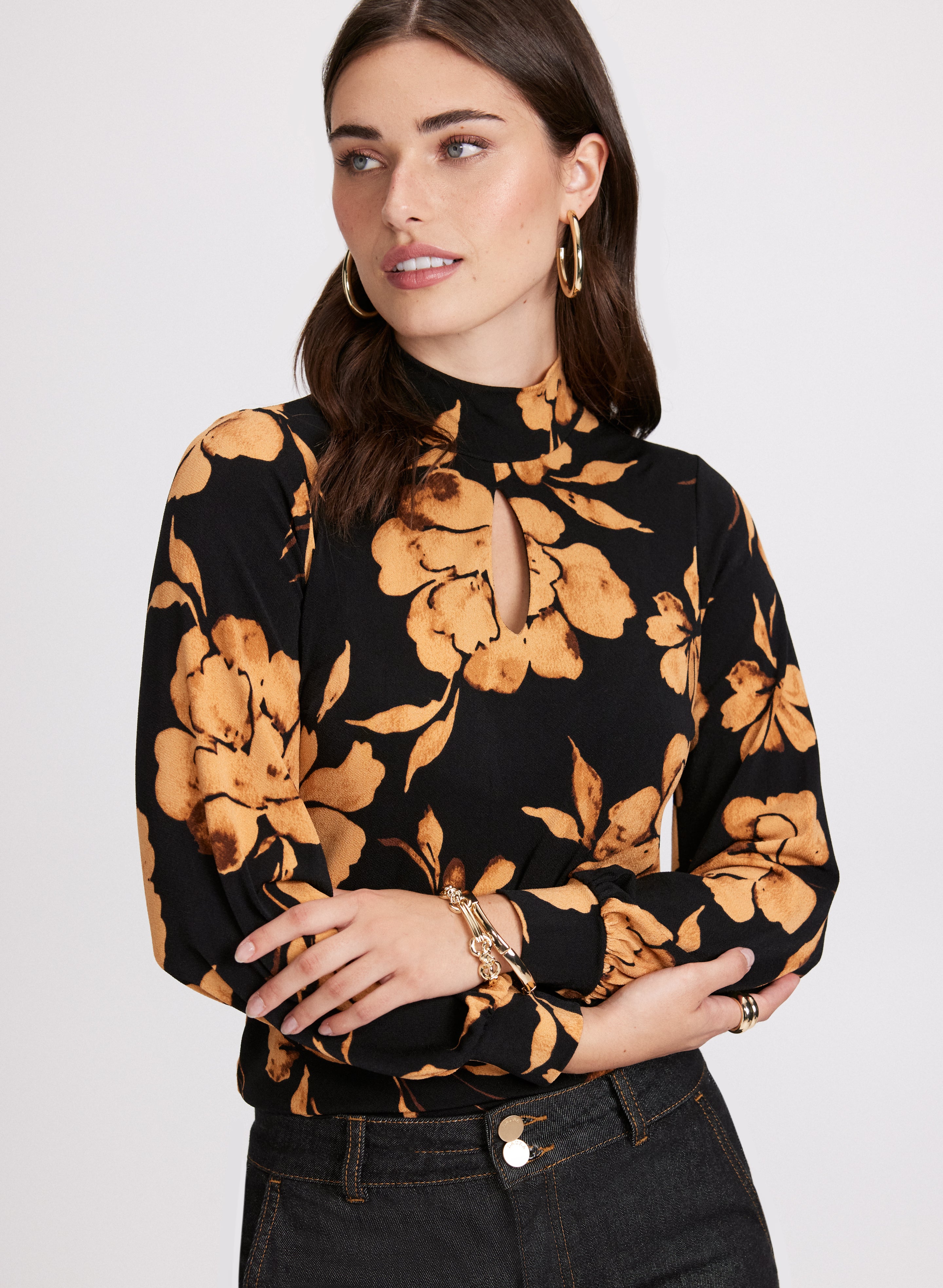 Floral Mock Neck Top for Women - Elegant Blouse for Office, Date Night & Spring Outfits | Trendy Floral Print Tops