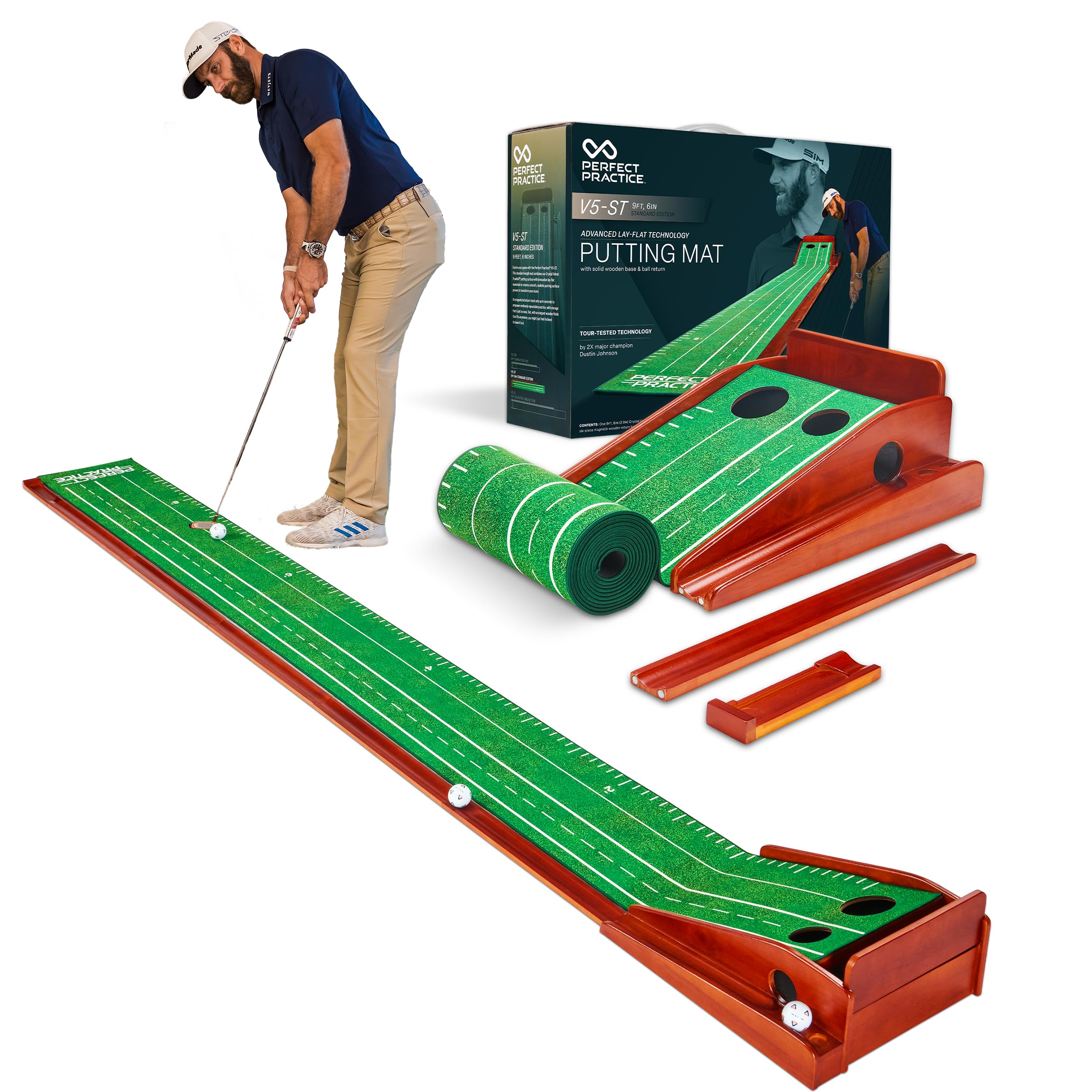 **Dustin Johnson Official Putting Mat - Indoor Golf Training Green with 1/2 Hole for Home & Office Practice - Perfect for Mini Games & Golf Gifts - Ideal for Golf Enthusiasts & Office Breaks**