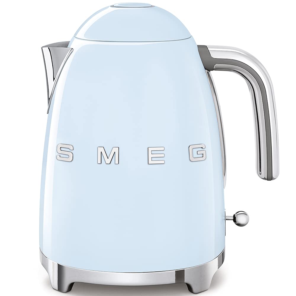 SMEG 50's Retro Style Electric Kettle - 1.7L Capacity, Auto Shut-Off & Boil-Dry Protection, Removable Base with 360° Swivel, Water Level Indicator, Pastel Blue (KLF03PBUS) - Perfect for Kitchen, Office & Dorm Room Use