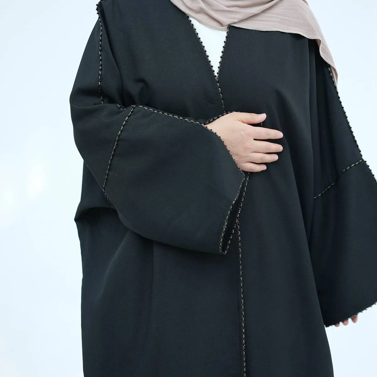 Elegant Beaded Cardigan Open Abaya Dress #24849 - Perfect for Ramadan, Eid, and Special Occasions