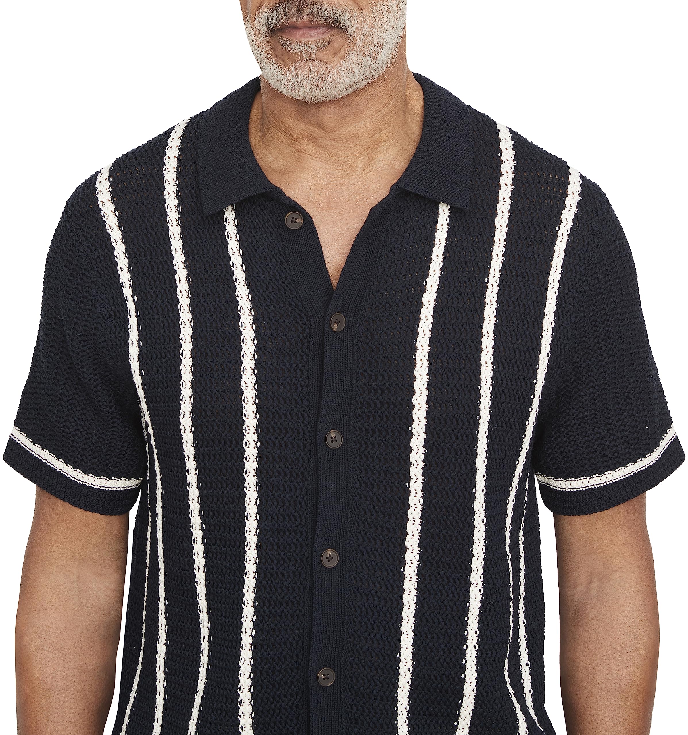 Vince Men's Crochet Stripe Button Down Shirt - Casual Summer Beach Shirt for Men, Lightweight Breathable Button-Up for Outdoor Activities and Vacation Wear