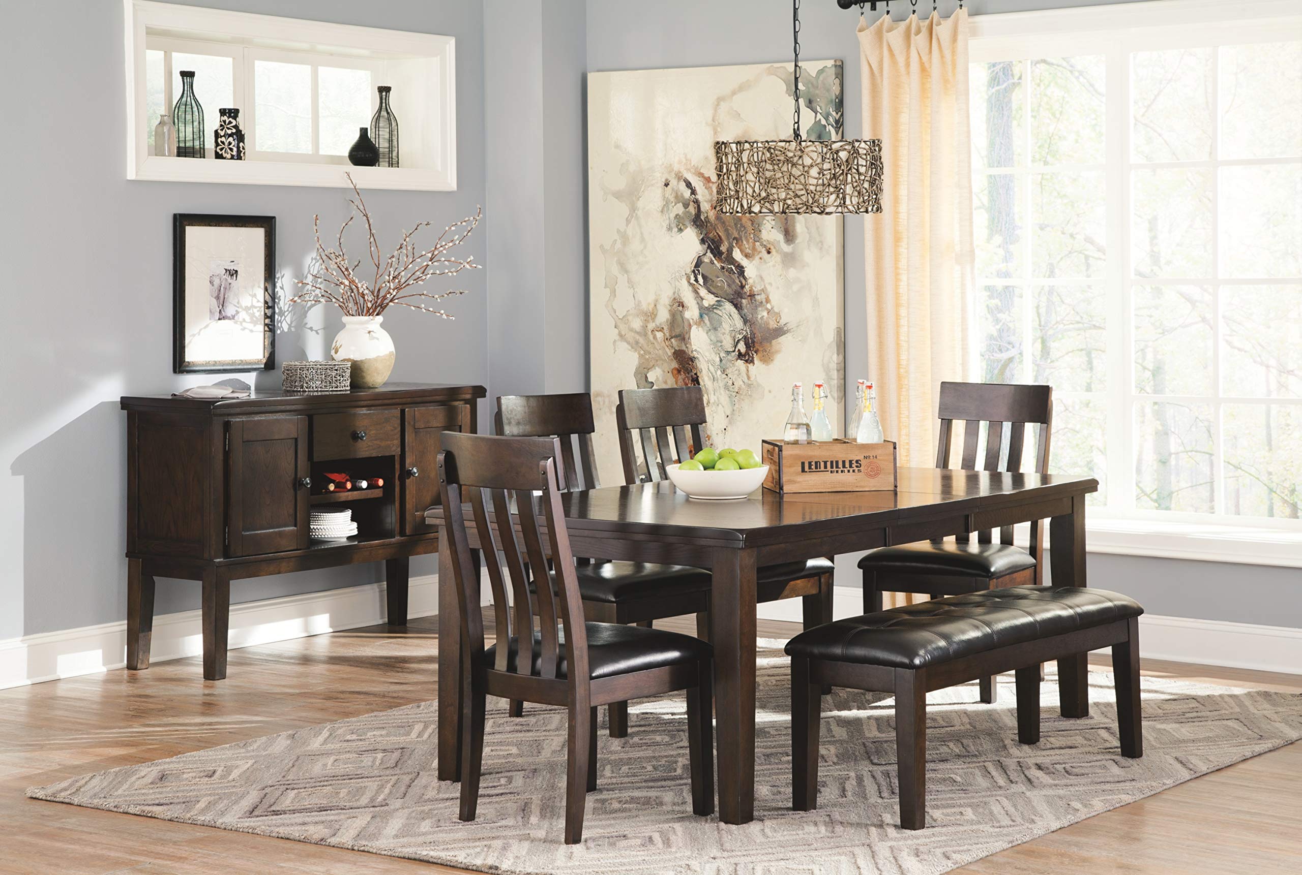 Signature Design by Ashley Hammis Rake Back Dining Room Chairs (Set of 2) - Dark Brown Haddigan Traditional Upholstered Bench - Perfect for Formal Dining Rooms & Kitchen Nooks