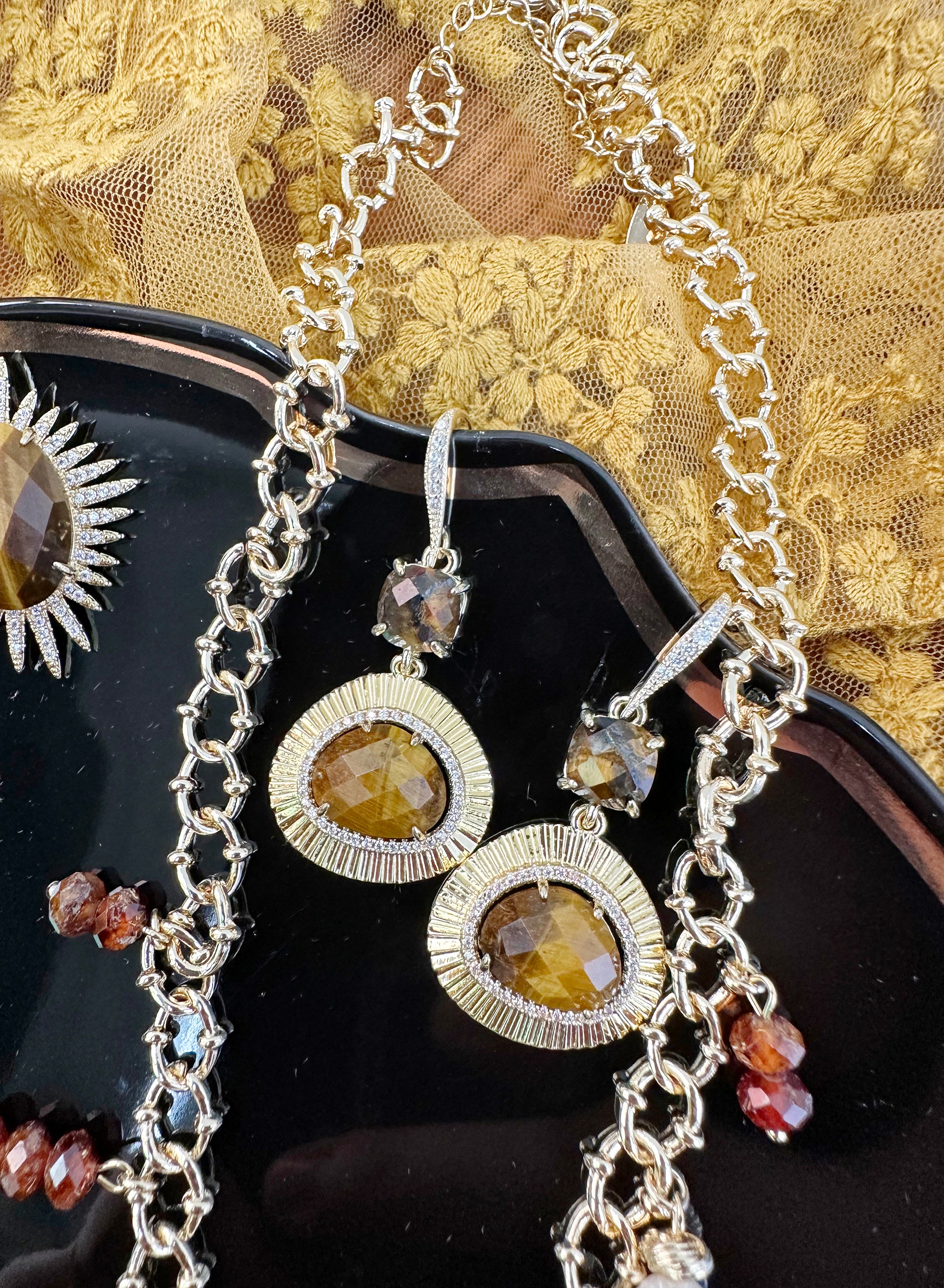 Tiger Eye Stone Teardrop Earrings KE019 - Natural Gemstone Dangle Earrings for Women - Perfect for Boho, Office & Evening Wear