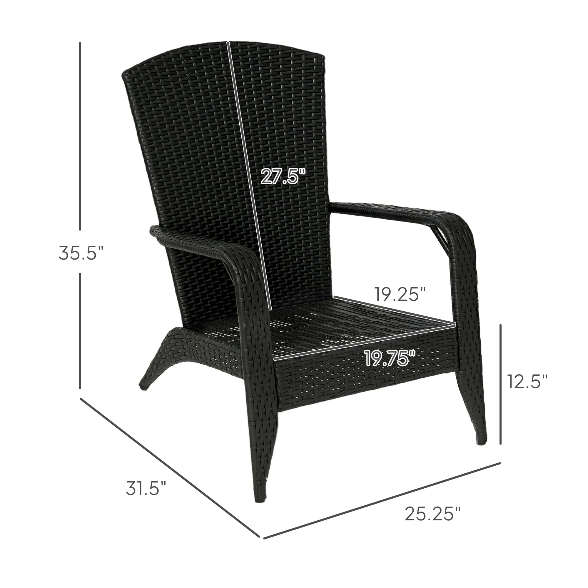 Outsunny All-Weather Wicker Adirondack Chair with Cushions - Patio Fire Pit Lounge Chair with Curved Backrest & Armrests for Deck, Garden, Poolside - Cream White Outdoor Furniture for Relaxation