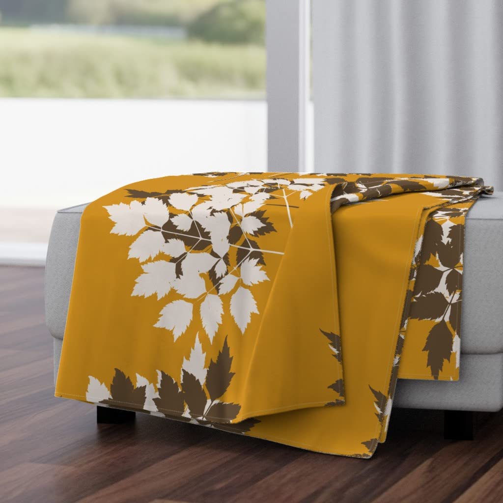 Luxe Velvet Throw Blanket 50x70 Inches - Autumn Leaves Mustard Botanical Print | Soft Cozy Blanket for Couch, Bed & Home Decor | Fall Winter Warmth Gift