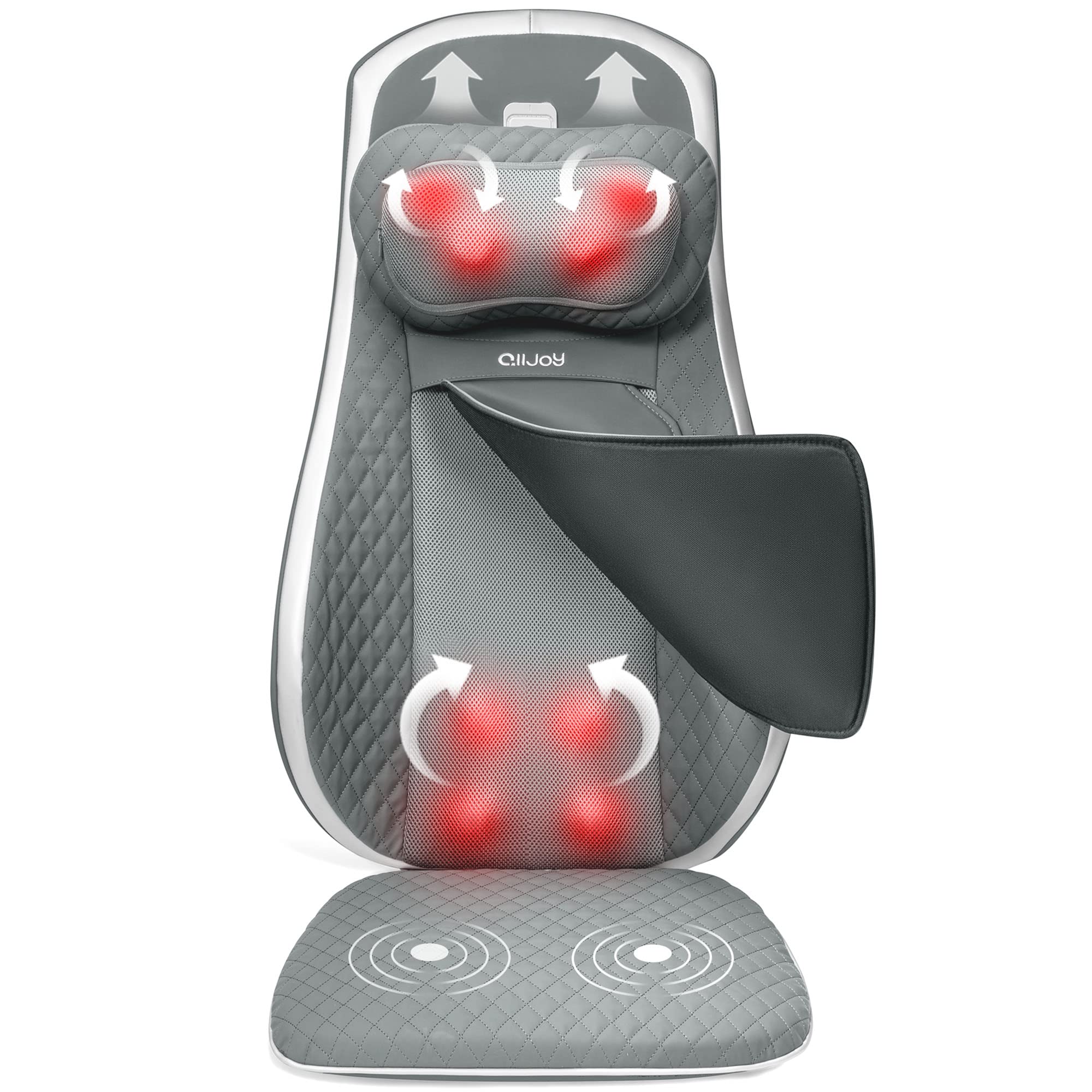 ALLJOY Shiatsu Kneading Back Massager Pad with Heat & Adjustable Vibration - Office Chair Massage Cushion for Full Back, Neck & Shoulder Pain Relief - Perfect Gift for Women & Men - Ideal for Home Office, Car Seat & Relaxation