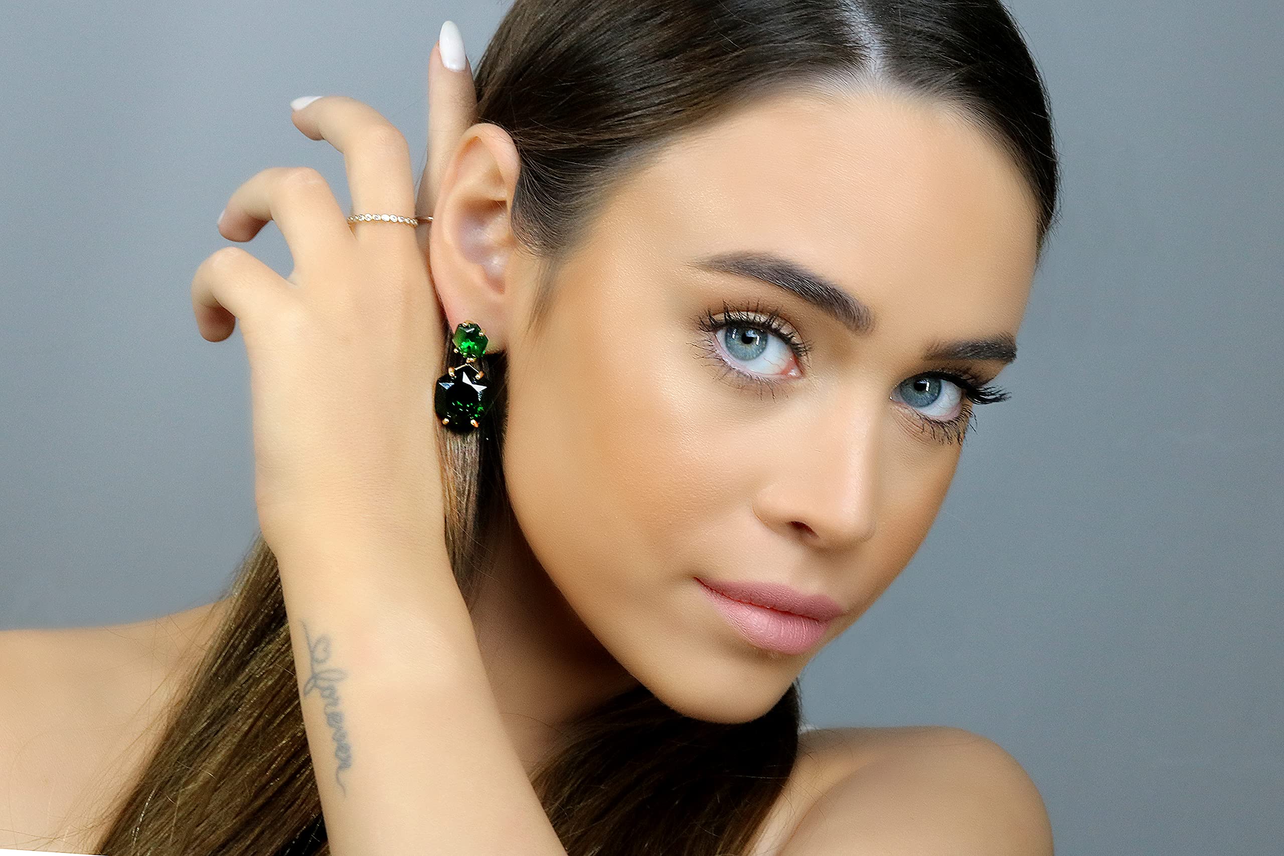 Hexagon Emerald Earrings for Women - May Birthstone Dangle Earrings, Handmade Bridal & Statement Jewelry - Customizable Artisan Jewelry | Perfect for Weddings, Parties & Special Occasions