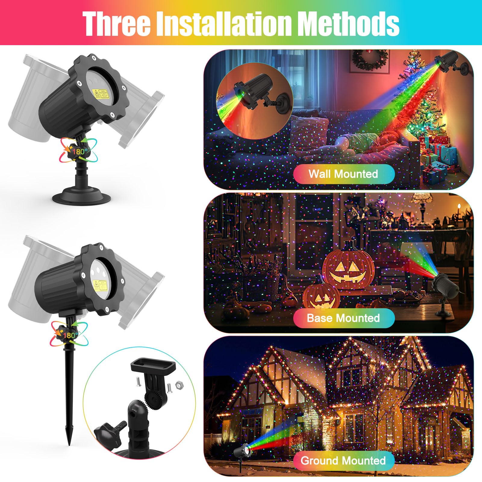 Waterproof Outdoor Laser Projector Lights with 12 RGB Effects, Remote Control & Timer - Perfect for Weddings, Christmas, Holiday Parties, Garden & Landscape Decor