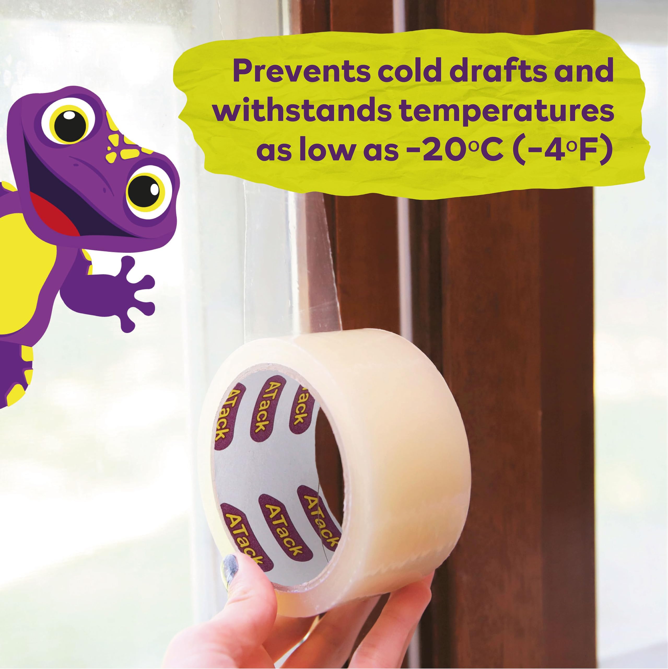 ATack 2-Inch x 30 Yards Clear Window Weather Sealing Tape - No Residue, Surface-Safe, Wood-Safe, Removes Cleanly - Perfect for Draft Proofing Windows, Doors and Home Insulation in Winter