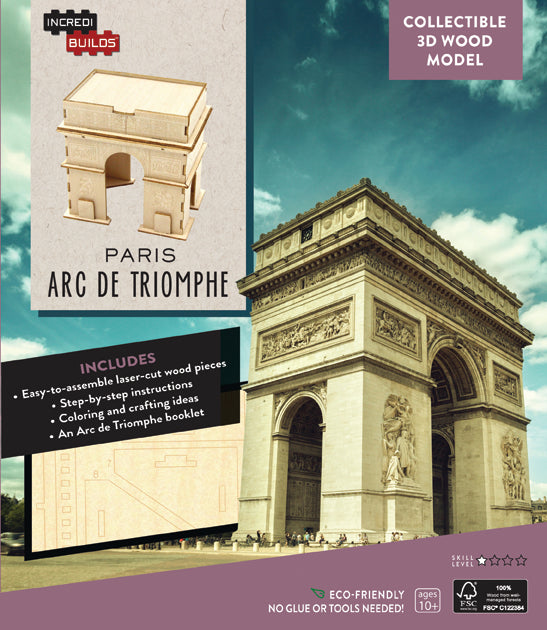 IncrediBuilds Paris Arc de Triomphe 3D Wood Model Kit - DIY Architecture Building Set for Adults & Teens - Perfect for Home Decor, Office Display & Educational STEM Projects
