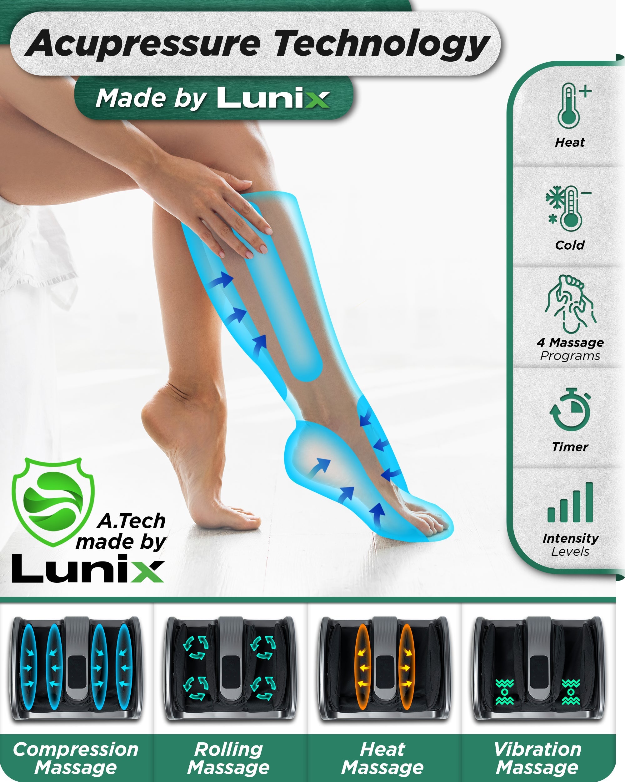 LX20 Shiatsu Foot and Calf Massager with Heat - Deep Kneading Massage for Pain Relief, Relaxation - Perfect for Home, Office & Post-Workout Recovery
