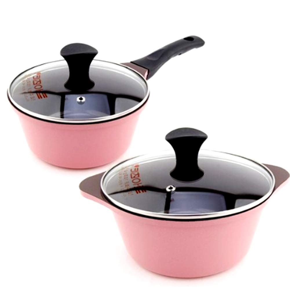Nonstick Ceramic Cookware Set - 4-Piece Pink Pots and Pans with Thermo-Spot Heat Indicator, Dishwasher Safe & Oven Safe Kitchenware for Baking, Cooking, and Serving - Perfect for Home Chefs and Family Meals