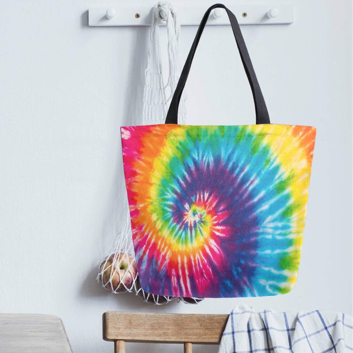 Pfrewn Tie Dye Canvas Tote Bag - Large Washable Shoulder Bag for Beach & Grocery Shopping
