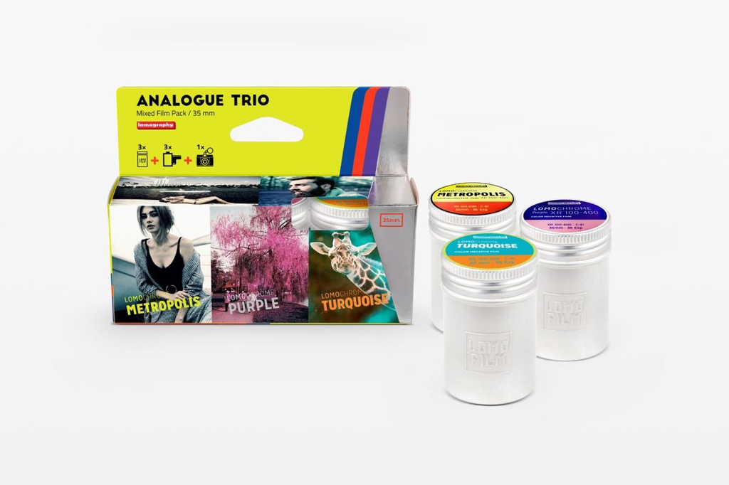 Lomography Analogue Trio Mixed Film Pack 35mm - Color Negative, Black & White, and Slide Film for Vintage Photography, Street Shots, and Creative Projects