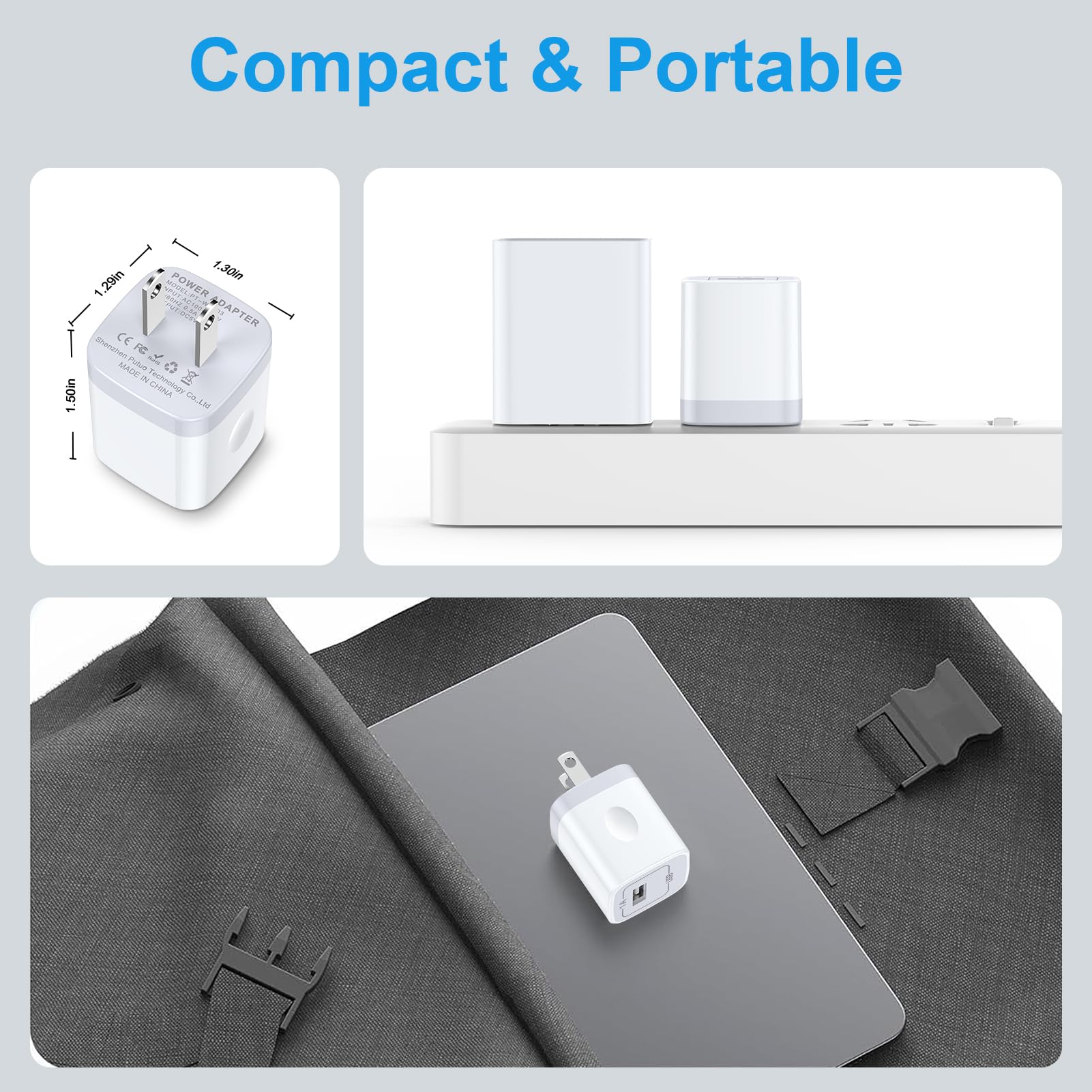 5V USB Charger 3-Pack - Fast 1A Wall Charger Cube for iPhone, Samsung Galaxy, Google Pixel, PSP, E-Readers & More | Perfect for Home, Office & Travel Charging