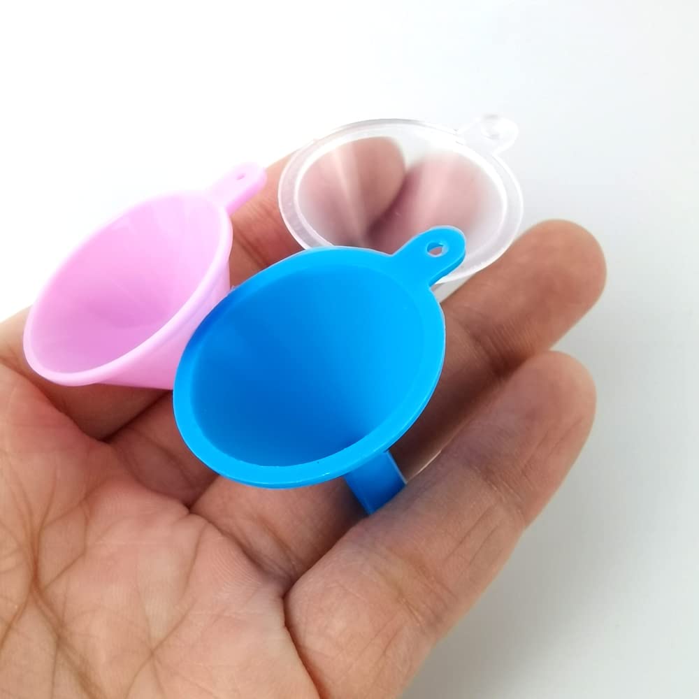 GXXMEI 120-Pack Mini Plastic Funnel Set - Small Lab Funnels for Essential Oils, Perfumes, Spices, Powders (3 Colors) - Perfect for DIY Crafts, Science Experiments & Kitchen Use