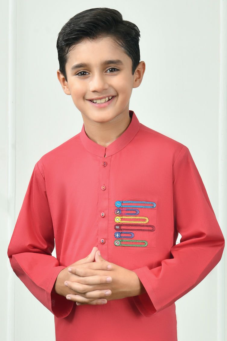 Stylish Cotton Red Kurta by J. Junaid Jamshed - Comfortable & Trendy Pakistani Traditional Wear for Men - Perfect for Eid, Weddings & Festive Occasions